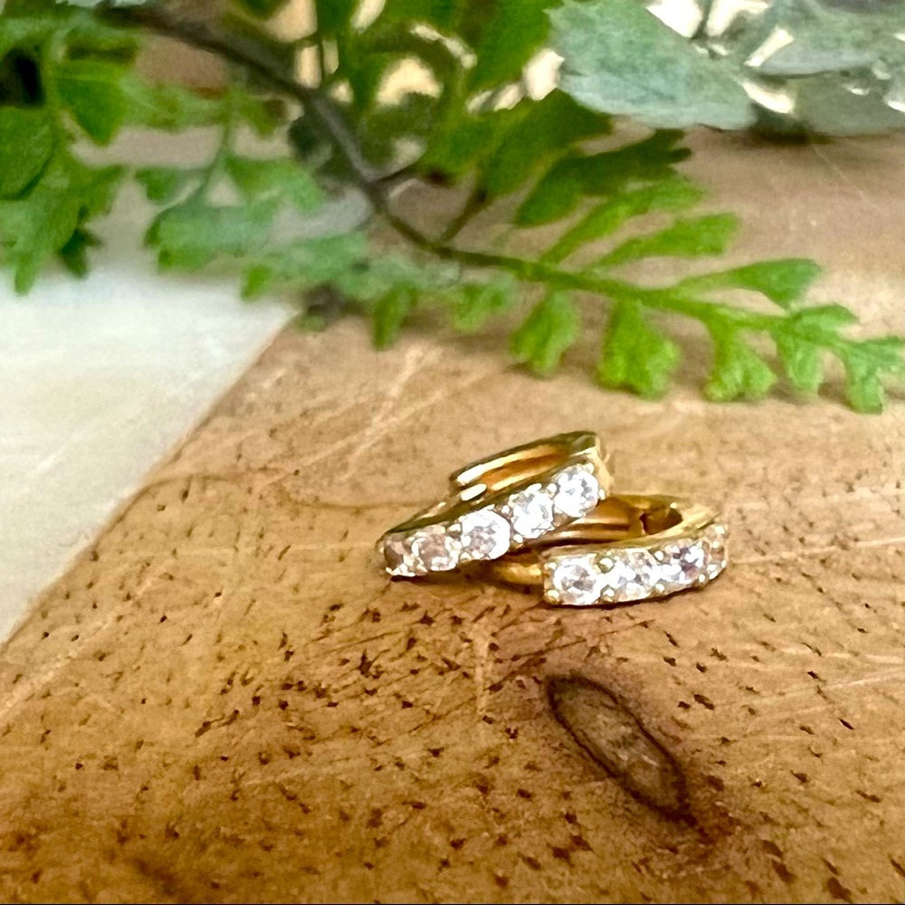 16K Gold Sterling Silver Huggie Hoop Diamond Cubic Zirconia open back Earrings.